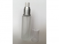 Fľaštička sklenená - mliečne sklo 50 ml, strieborno-biela sprej, číry vrchnák